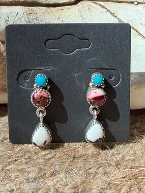 Handcrafted Turquoise, Rose  and White Buffalo Drop Earrings - Women Jewelry